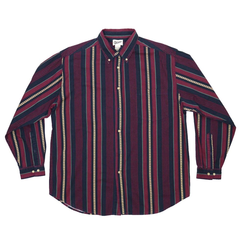 Vtg Merona Striped Button Down Shirt Men's Large Long Sleeve Bowling‎ 90's Dance